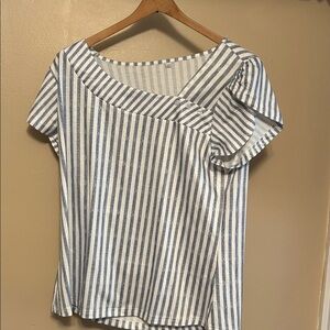 Blue and White Striped Women's Top